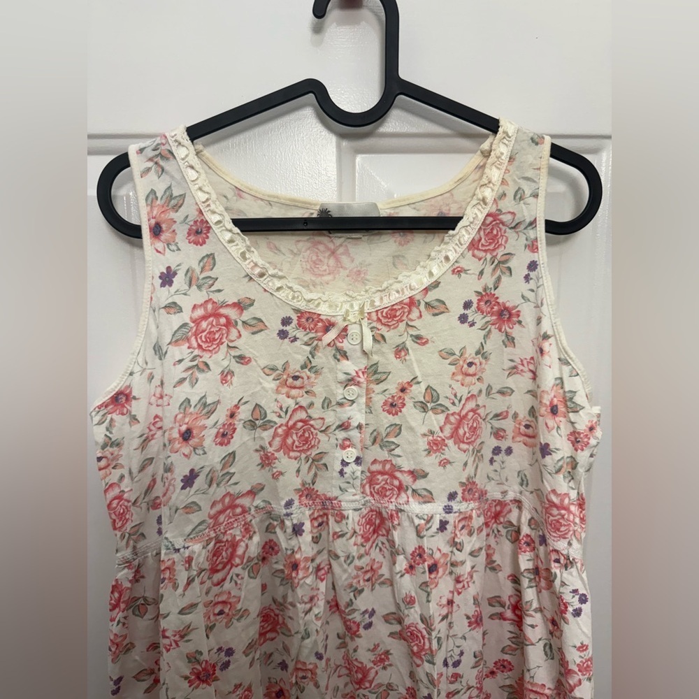 Vintage Floral Cotton Nights Short Sleep Dress Size Medium - Picture 2 of 9
